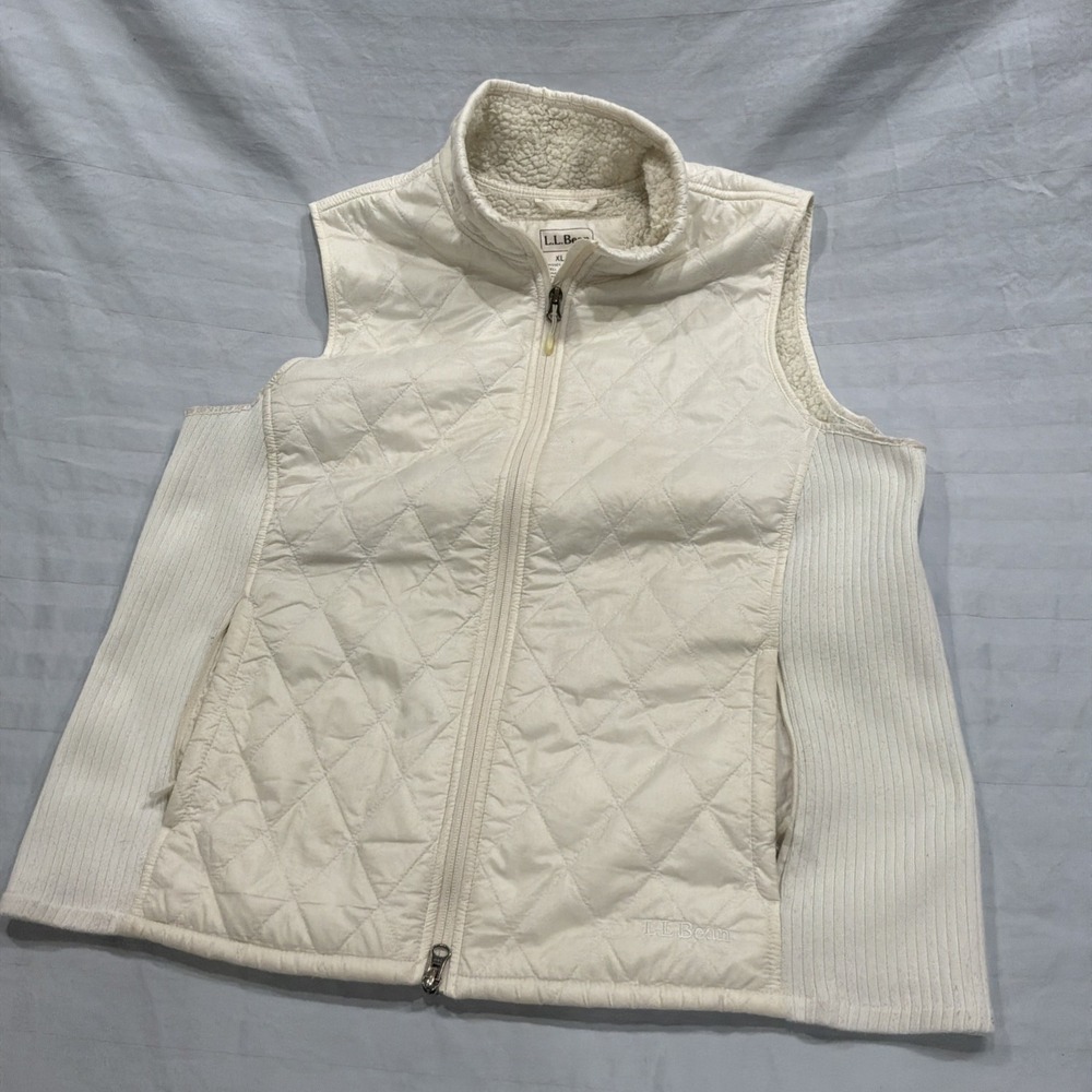 L.L Bean Cream Sherpa Lined Vest Quilted‎ Size XLR HIKING CASUAL TRAVEL